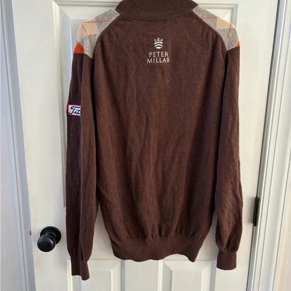 Peter Millar Men's Argyle Zip-Up Cashmere Sweater - Brown and Orange